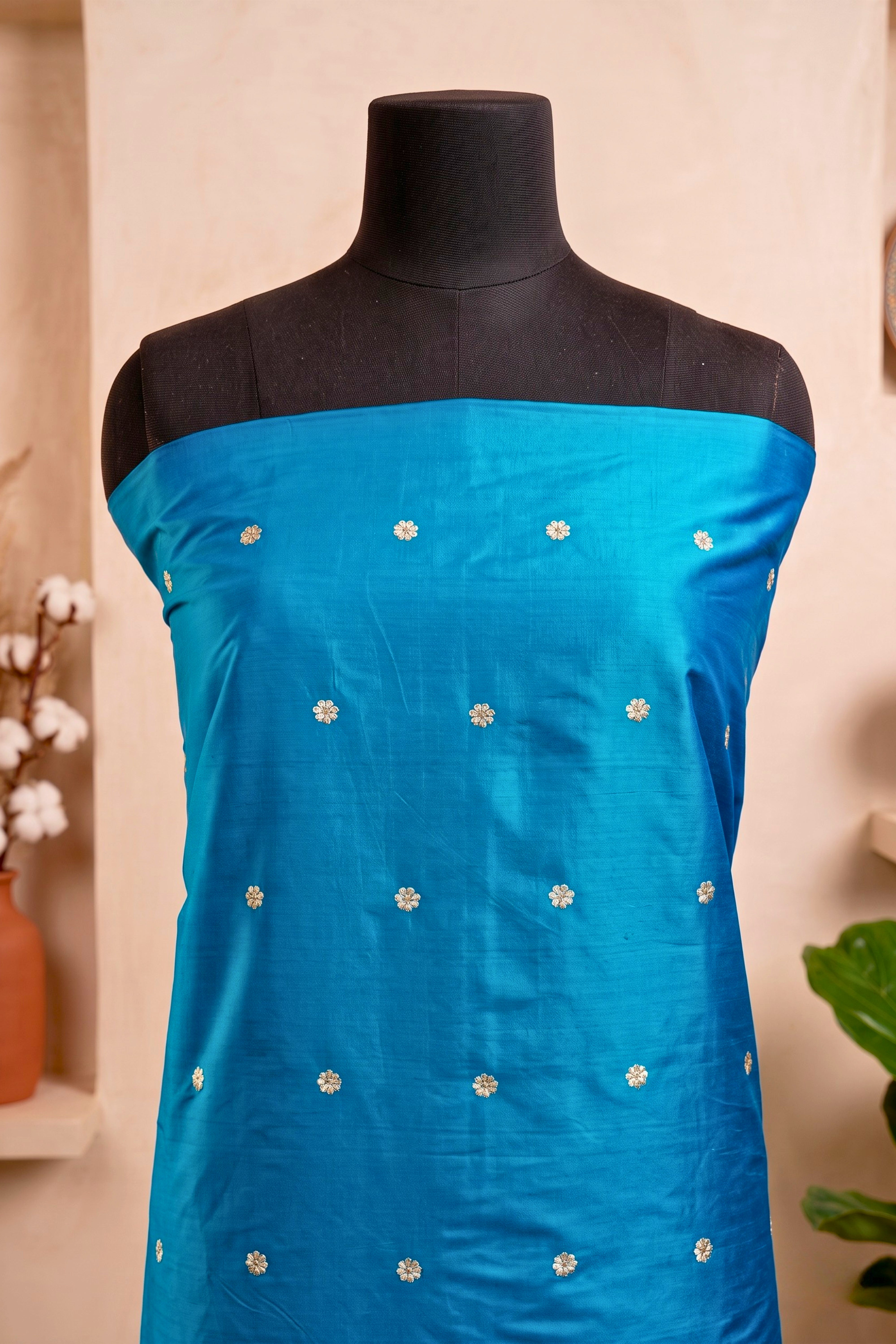 Vibrant Turquoise Silk Unstitched Suit Material