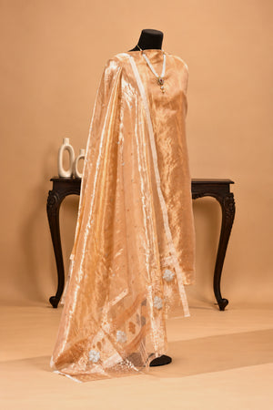 All Gold Tissue Silk Unstitched Suit Set with Woven Dupatta