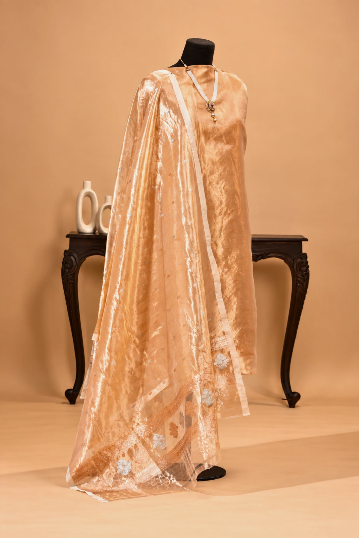 All Gold Tissue Silk Unstitched Suit Set with Woven Dupatta