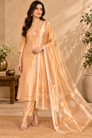 All Gold Tissue Silk Unstitched Suit Set with Woven Dupatta