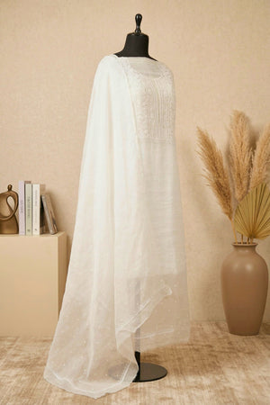 Premium Dyeable White Organza Unstitched Suit Set with Intricate Threadwork