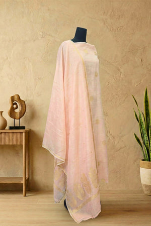 Pearl Pink Chiniya Silk Unstitched Suit Set with Zari Woven Dupatta by Label Tamanna