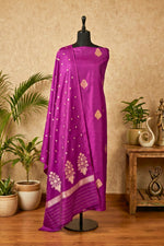 Deep Plum Chiniya Silk Unstitched Suit Set with Zari Woven Dupatta