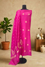 Magenta Pink Chiniya Silk Unstitched Suit Set with Zari Woven Dupatta by Label Tamanna