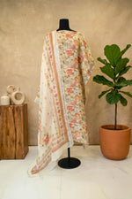 Vintage Ivory Floral Pure Linen Unstitched Suit Set