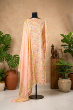 Exquisite Peach Floral Embroidered Pure Mulmul Unstitched Suit Set