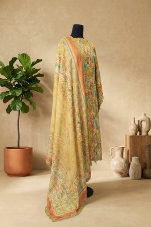 Earthy Olive & Pastel Embroidered Premium Crepe Unstitched Suit Set
