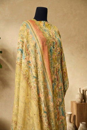 Earthy Olive & Pastel Embroidered Premium Crepe Unstitched Suit Set