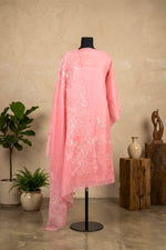 Blush Pink Chanderi Unstitched Suit Set with Embroidered Dupatta