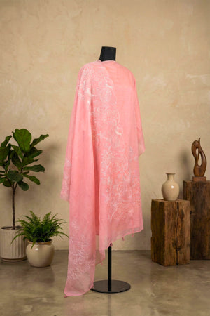 Blush Pink Chanderi Unstitched Suit Set with Embroidered Dupatta