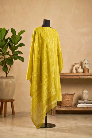 Luminous Golden Lime Striped Chanderi Unstitched Suit Set