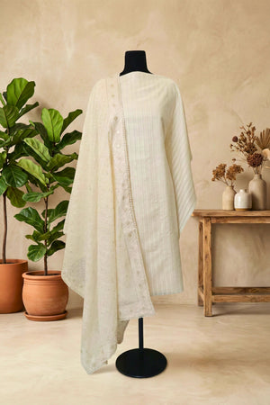 Ethereal Cream Sequin-Embroidered Chanderi Unstitched Suit Set