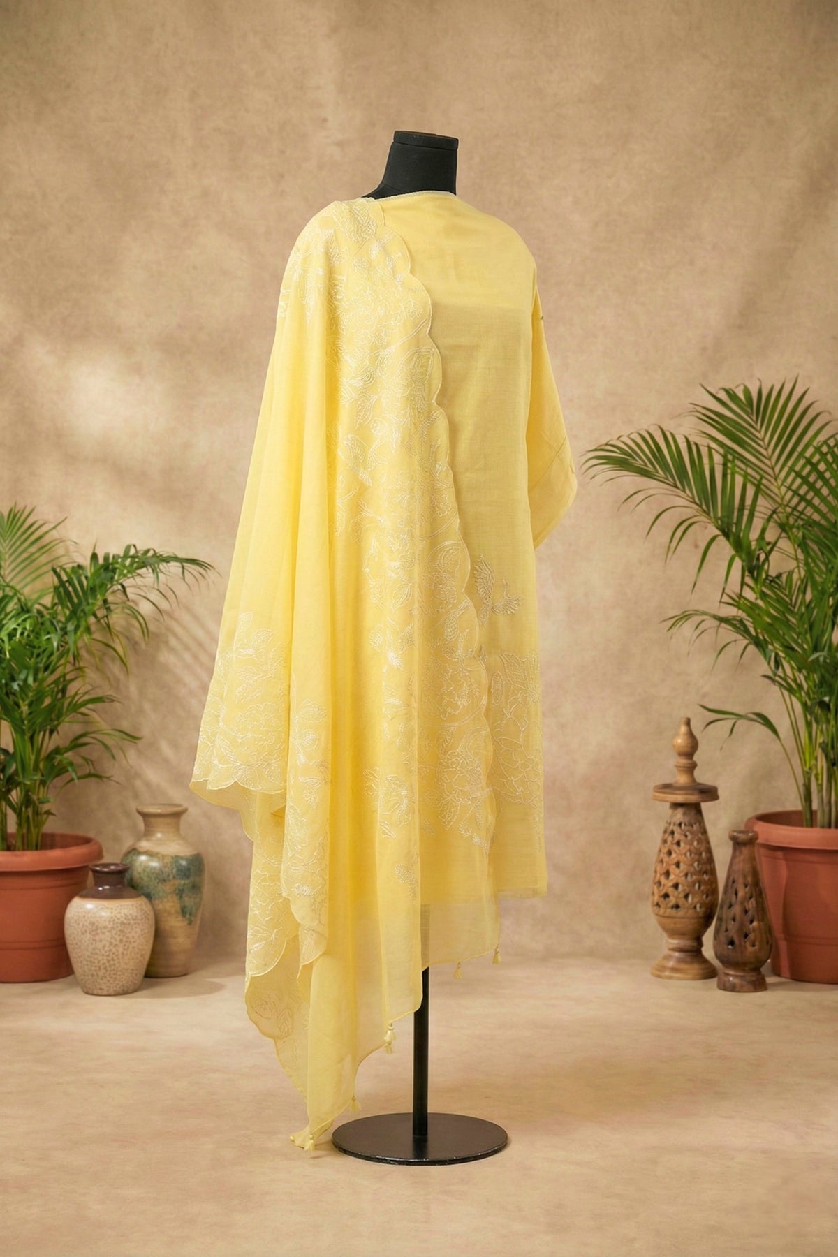 Sunshine Yellow Chanderi Unstitched Suit Set with Embroidered Dupatta