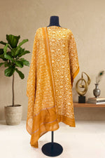 Mustard Yellow Floral Handloom Cotton Chanderi Unstitched Suit Set