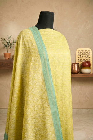Fresh Lime & Mint Handloom Cotton Chanderi Unstitched Suit Set
