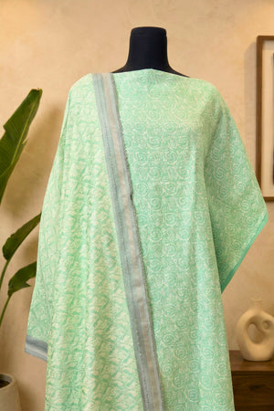 Pastel Mint Green & Slate Handloom Cotton Chanderi Unstitched Suit Set