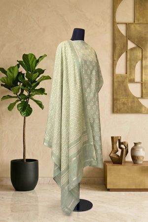 Sage Green Botanical Handloom Cotton Chanderi Unstitched Suit Set