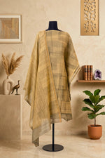 Olive & Khaki Abstract Geometric Cotton Unstitched Suit Set with Kantha Dupatta