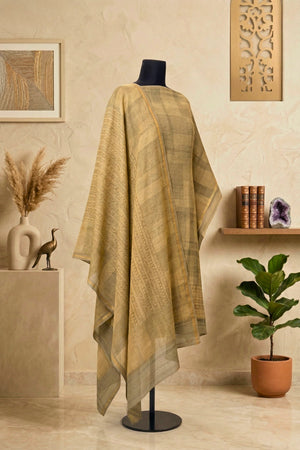Olive & Khaki Abstract Geometric Cotton Unstitched Suit Set with Kantha Dupatta