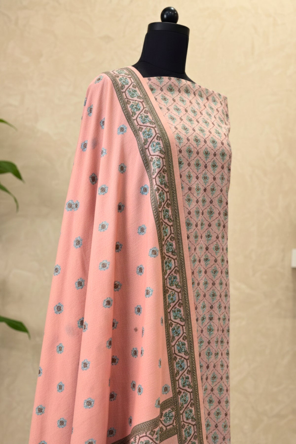 Pastel Pink Cotton Chanderi Unstitched Suit Set with Printed Dupatta