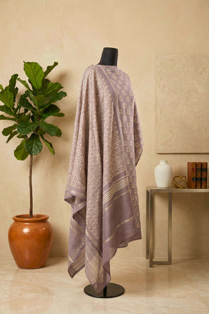 Dusty Mauve Botanical Handloom Cotton Chanderi Unstitched Suit Set