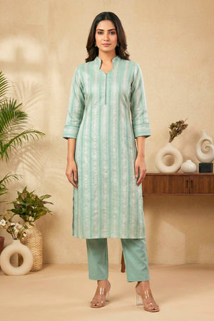 Elegant Pastel Green Moonga Silk Unstitched Dress Material