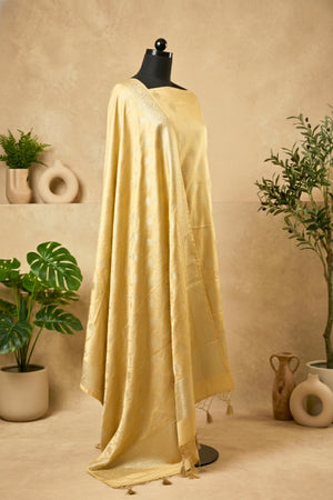 Gold Banarasi Satin Silk Unstitched Suit Set with Zari Dupatta