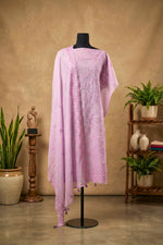 Lilac Mul Chanderi Unstitched Suit Set with Tonal Floral Embroidery