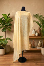 Cream Mul Chanderi Unstitched Suit Set with Tonal Floral Embroidery