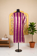 Elegant Deep Purple & Gold Zari Stripe Organza Unstitched Suit Material