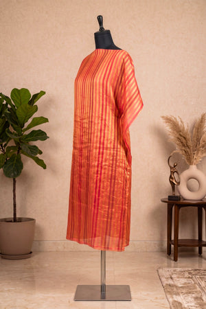 Orange & Gold Striped Organza Unstitched Suit Material by Label Tamanna