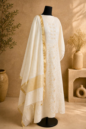 Dyeable Chikankari Mul Chanderi Unstitched Suit Set by Label Tamanna