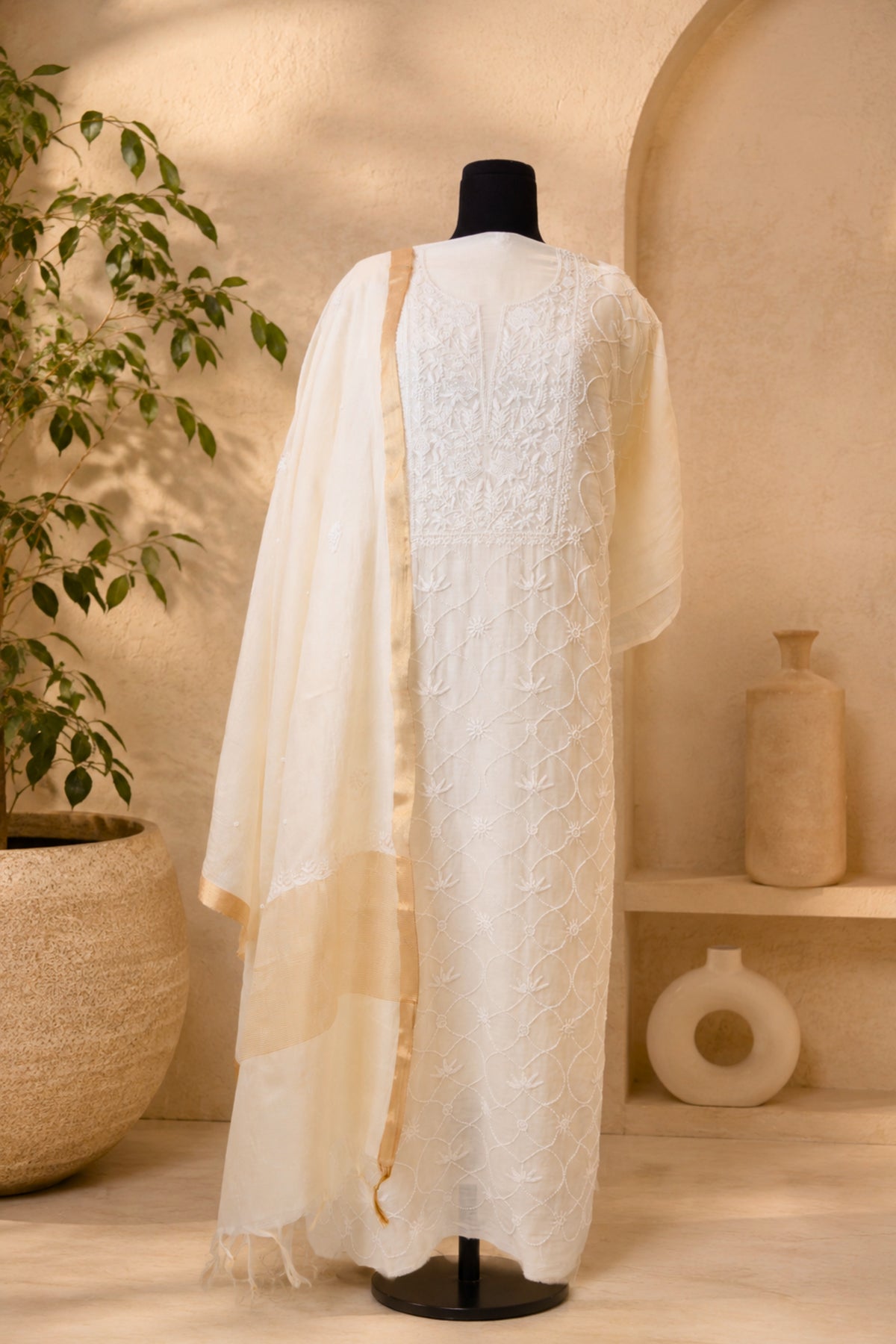 Ivory Dyeable Mul Chanderi Suit