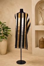 Black & Metallic Striped Organza Unstitched Suit Material by Label Tamanna