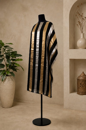 Black & Metallic Striped Organza Unstitched Suit Material by Label Tamanna