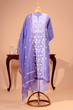 Lavender Chanderi Silk Chikankari Unstitched Suit Set by Label Tamanna