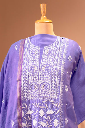 Lavender Chanderi Silk Chikankari Unstitched Suit Set by Label Tamanna