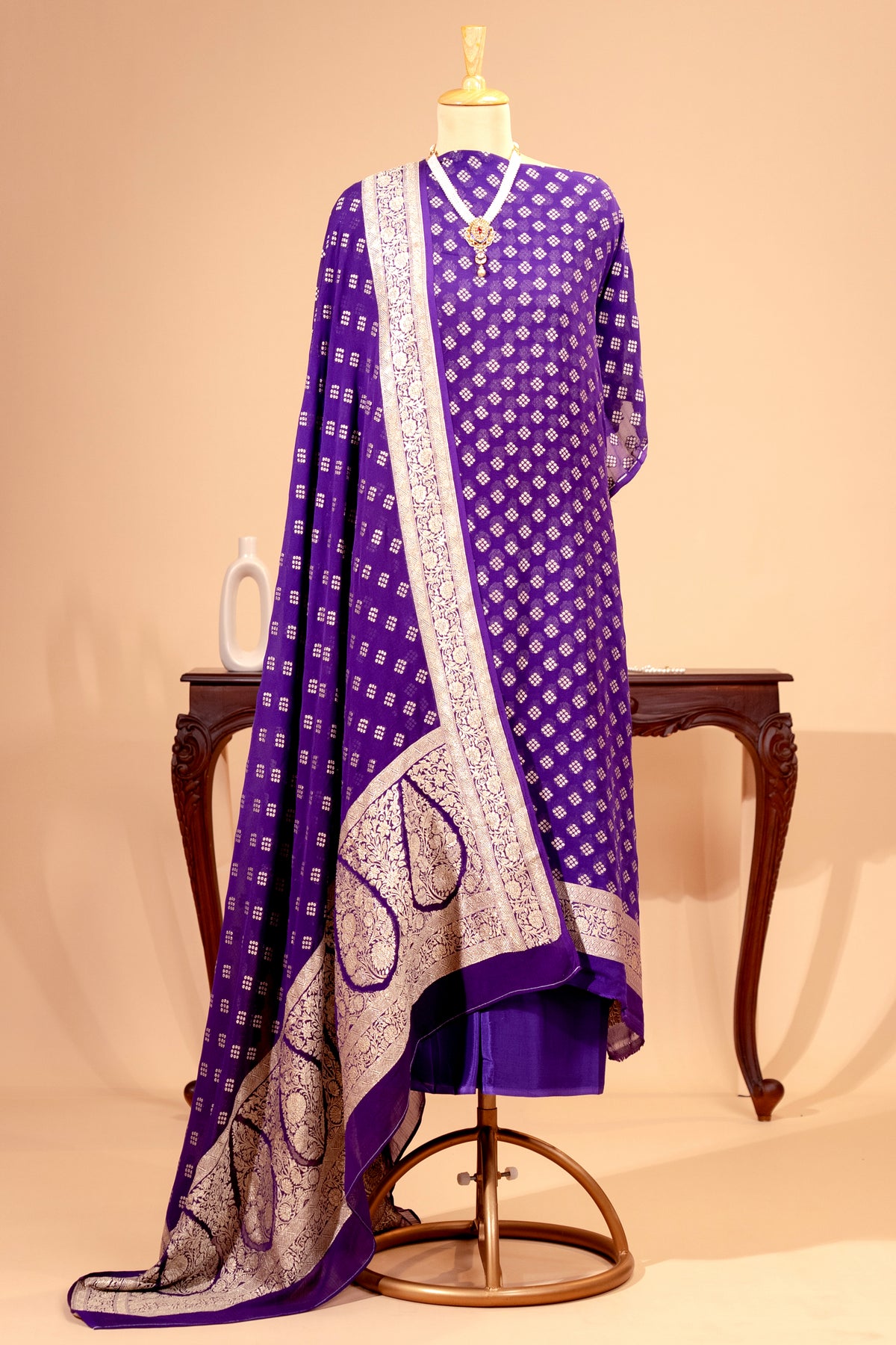 Royal Purple Pure Banarasi Georgette Unstitched Suit Set by Label Tamanna