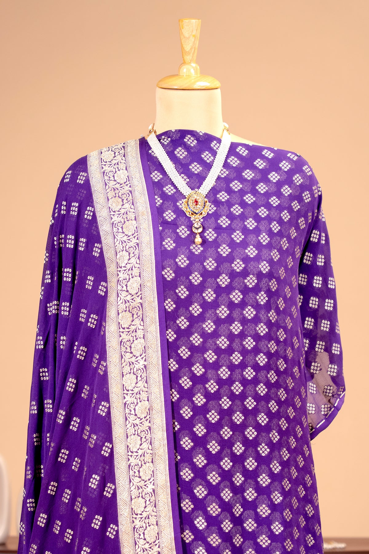 Royal Purple Pure Banarasi Georgette Unstitched Suit Set by Label Tamanna