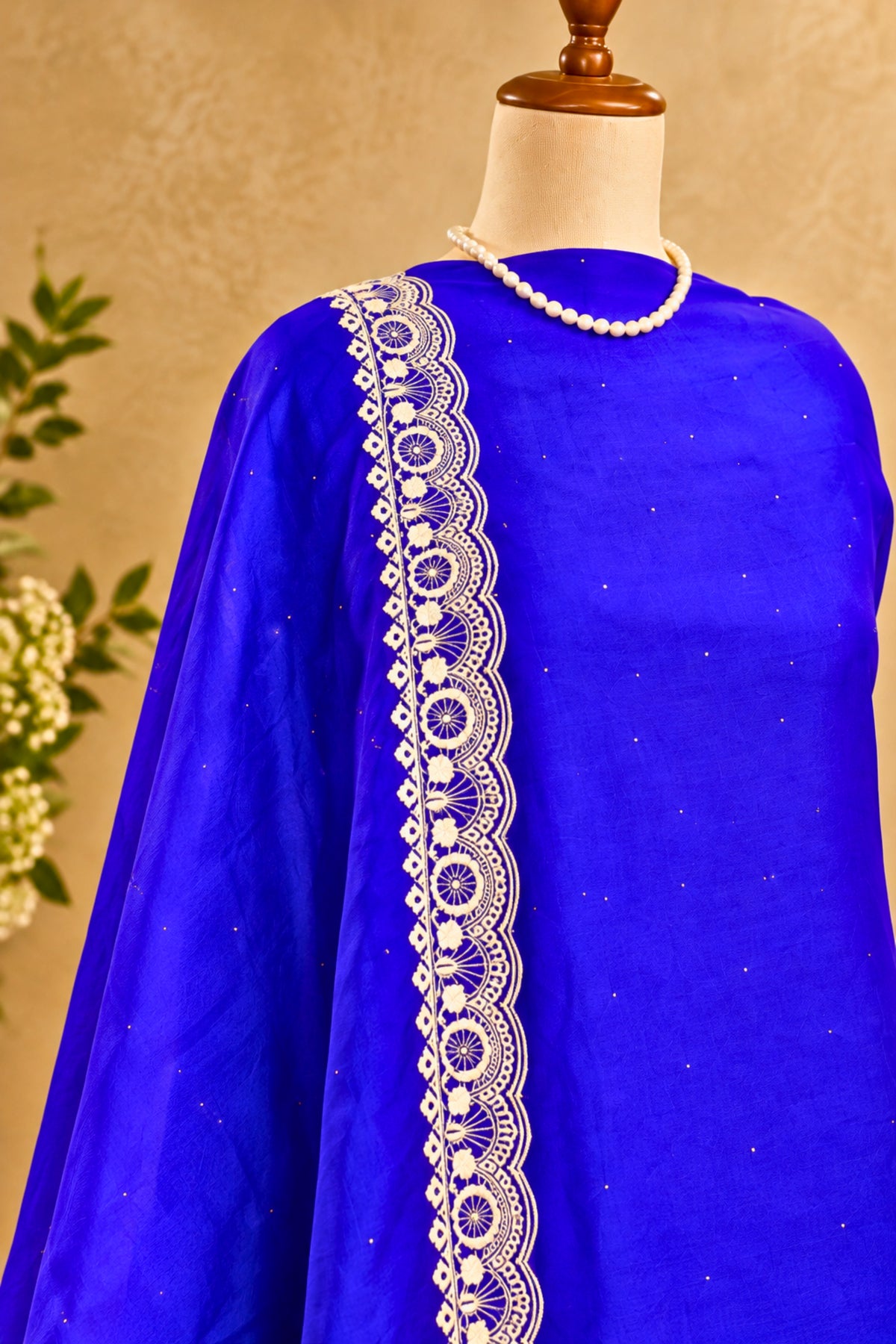 Royal Blue Premium Organza Unstitched Suit Set with Crepe Bottom & Resham Threadwork