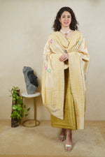 Pista Green Pure Silk Unstitched Suit Set with Gold Banarasi Dupatta