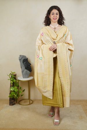 Pista Green Pure Silk Unstitched Suit Set with Gold Banarasi Dupatta