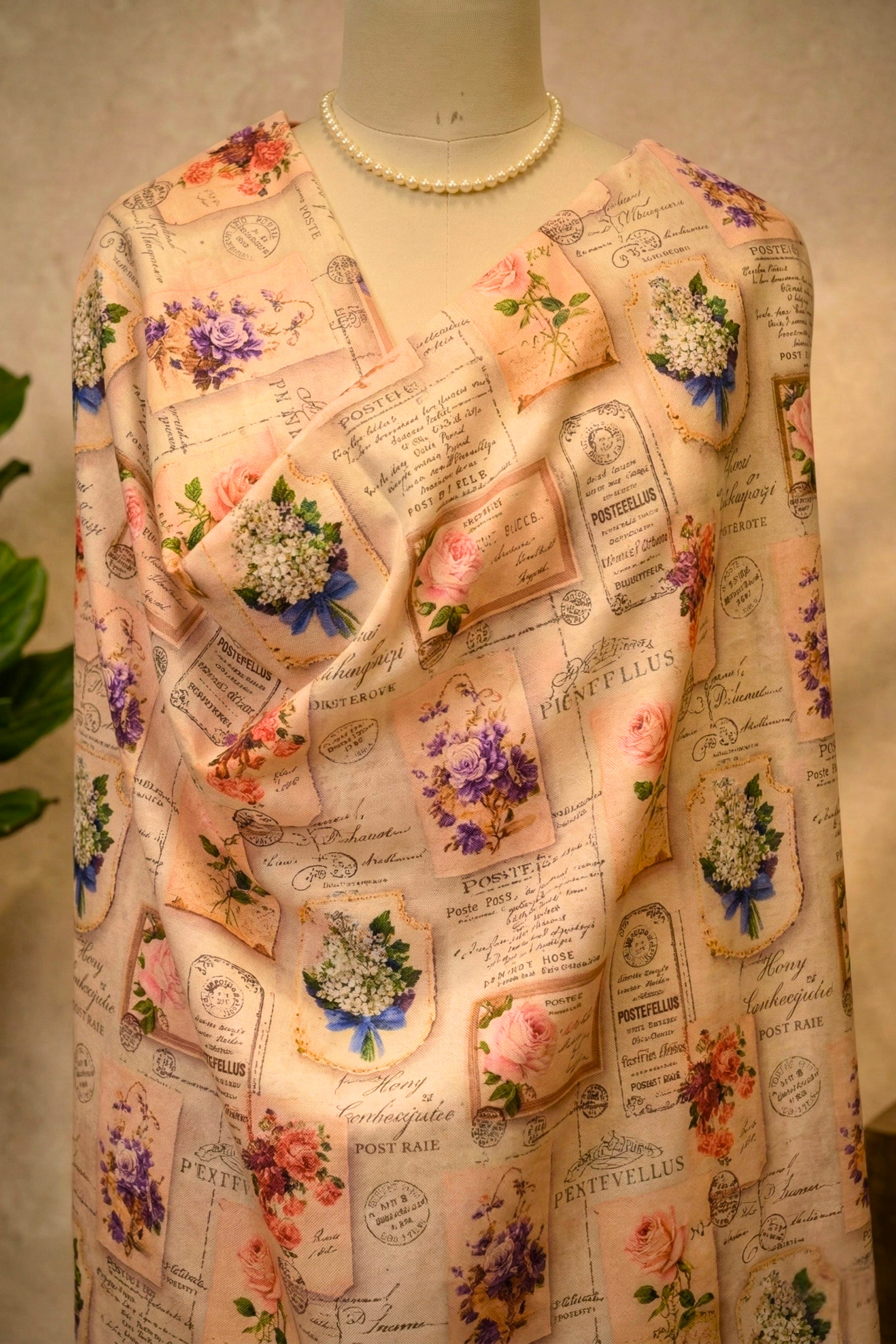 Vintage Floral & Burgundy Swiss Cotton Unstitched Material