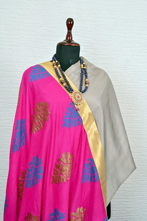 Majenta Banarasi Resham Moonga Silk Dupatta