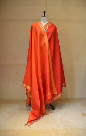 Kanjeevram soft silk red and orange suit