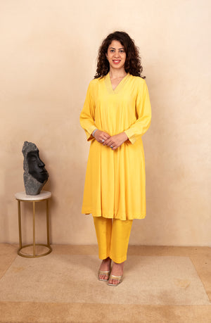 Bright yellow crepe kurta and pant