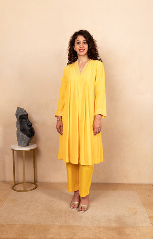 Bright yellow crepe kurta and pant