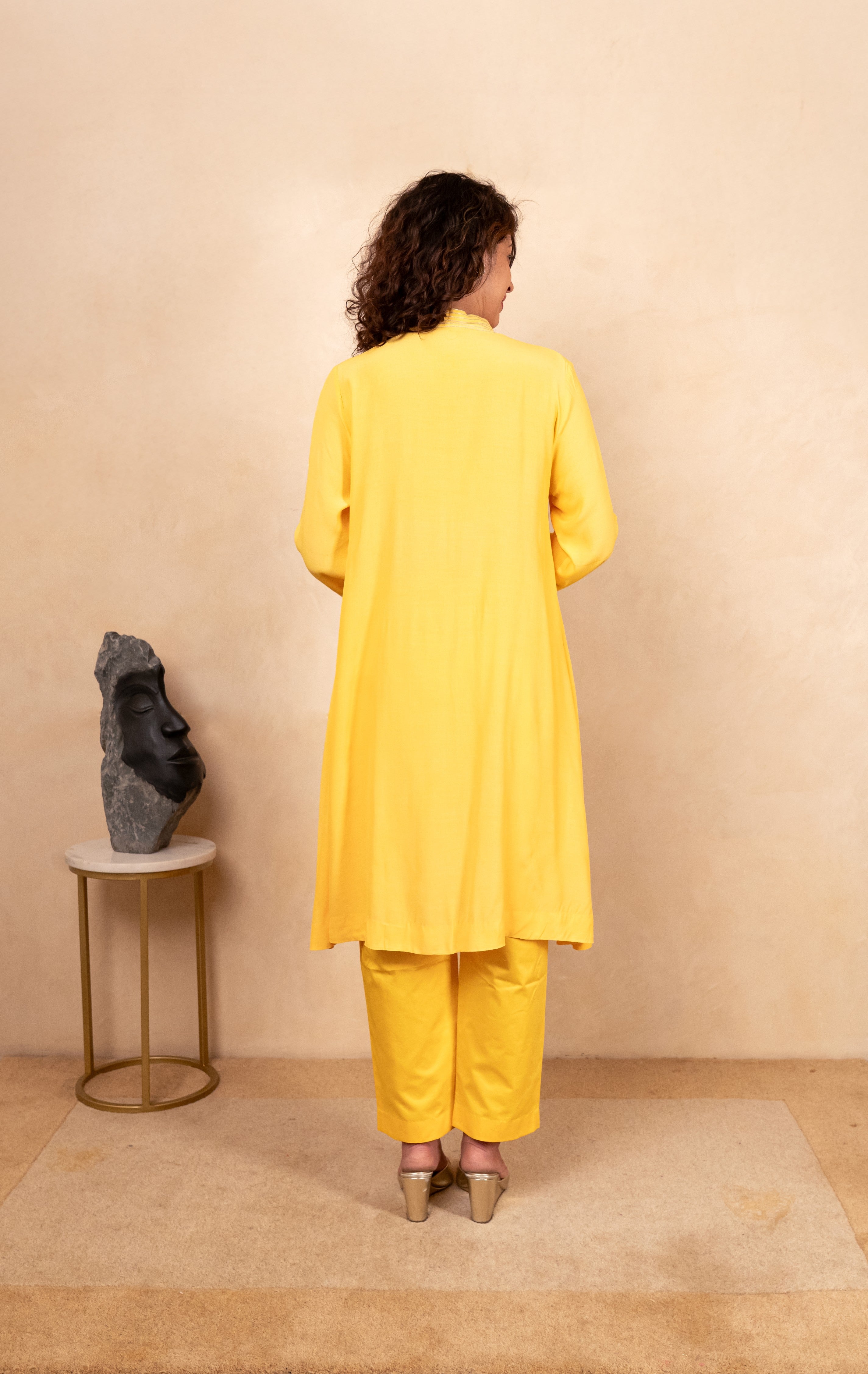 Bright yellow crepe kurta and pant
