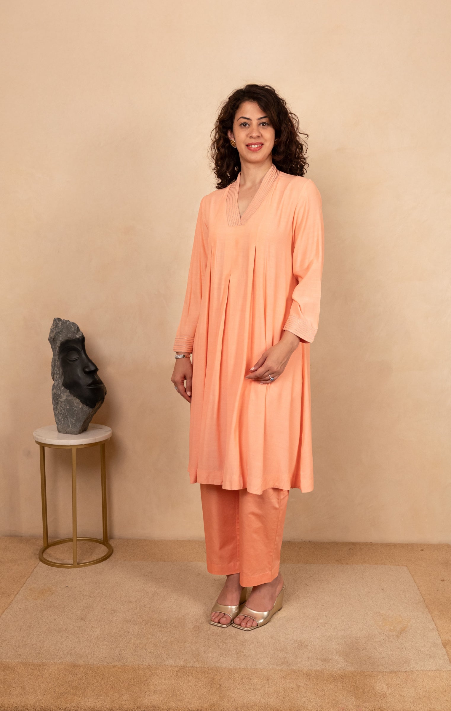 Peach crepe kurta and pant