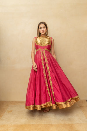 Pink and gold Chanderi silk anarkali